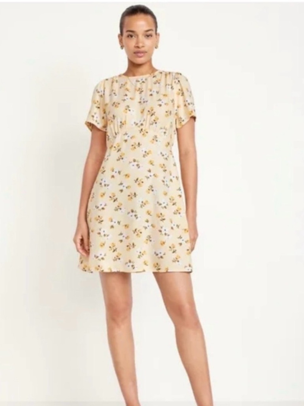 Yellow Floral Short Sleeve Shift Dress